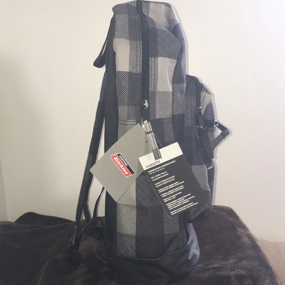 Dickies grey & black plaid back pack